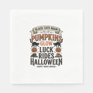 黒猫とパンプキンのハロウィントラックドライバーTシャツ スタンダードランチョンナプキン