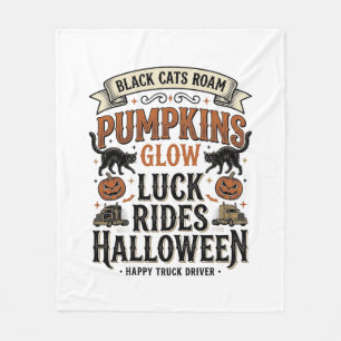 黒猫とパンプキンのハロウィントラックドライバーTシャツ フリースブランケット