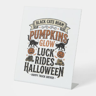 黒猫とパンプキンのハロウィントラックドライバーTシャツ 台座サイン