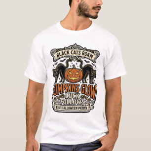 黒猫とパンプキンのハロウィン セキュリティーガード Tシャツ