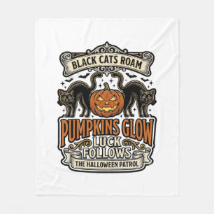 黒猫とパンプキンのハロウィン セキュリティ ガード T シャツ フリースブランケット