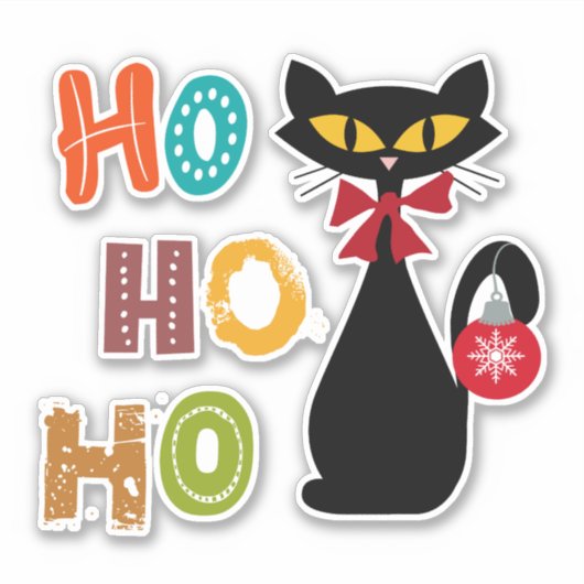 黒猫とホーホー文字デザイン シール (正面)
