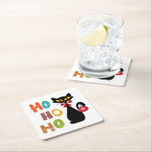 黒猫とホーホー文字デザイン スクエアペーパーコースター (インサイチュ)