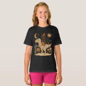 黒猫とミイラのティラノサウルス ハロウィンライド Tシャツ (正面フル)