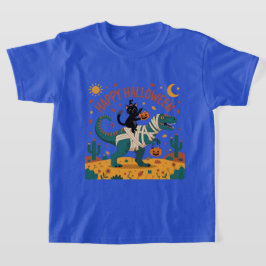 黒猫とミイラのティラノサウルス ハロウィン ライド Tシャツ