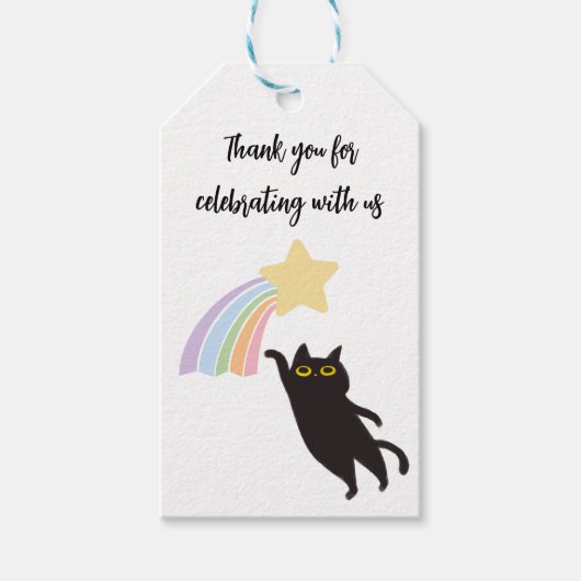 黒猫とレインボーありがとうラベル ギフトタグ (正面)