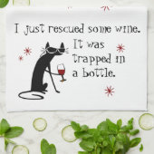 黒猫とワインおもしろい引用文を救った キッチンタオル (折り畳み)