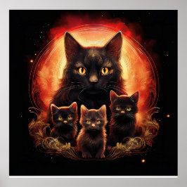 黒猫と三匹の子猫 ポスター
