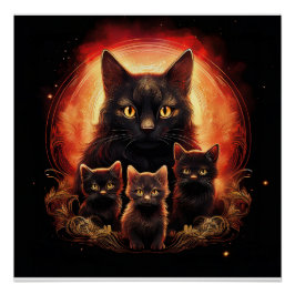 黒猫と三匹の子猫 ポスター