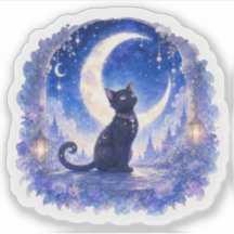 黒猫と三日月の幻想ステッカー