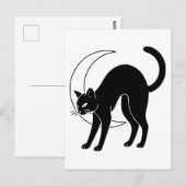 黒猫と三日月の線画 ポストカード (正面/裏面)