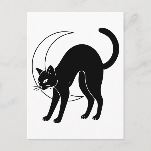 黒猫と三日月の線画 ポストカード (正面)