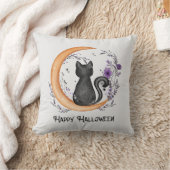 黒猫と三日月ハッピーハローウィン クッション (ブランケット)
