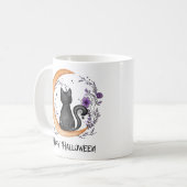 黒猫と三日月ハッピーハローウィン コーヒーマグカップ (正面左)