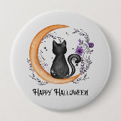 黒猫と三日月ハッピーハローウィン 缶バッジ (正面)