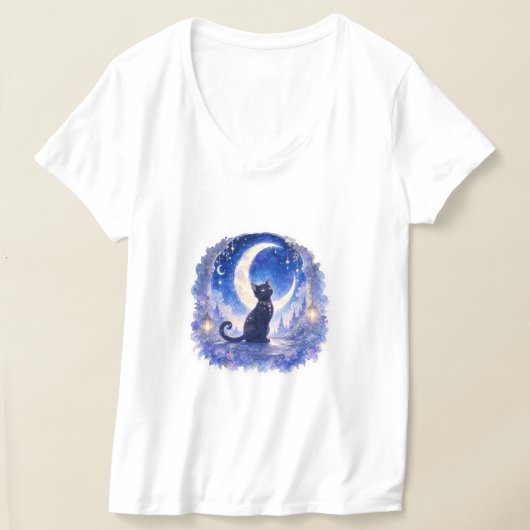 黒猫と三日月Tシャツ Tシャツ (レイダウン)