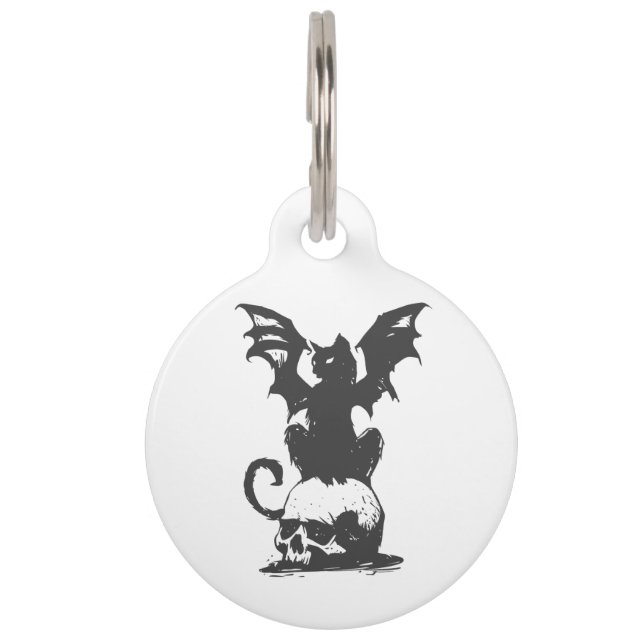 黒猫と化け物の翼-背面の色を選ぶ ペット　ネームタグ (正面)