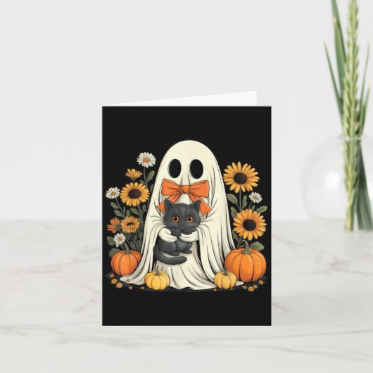 黒猫と可愛いお化けのかぼちゃハロウィン カード (正面)