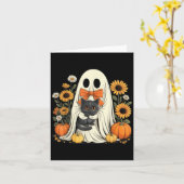 黒猫と可愛いお化けのかぼちゃハロウィン カード (黄色い花)