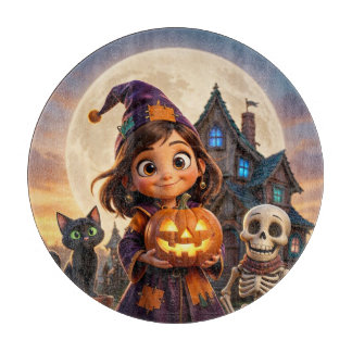 黒猫と可愛い女の子 ハッピーハロウィン カッティングボード