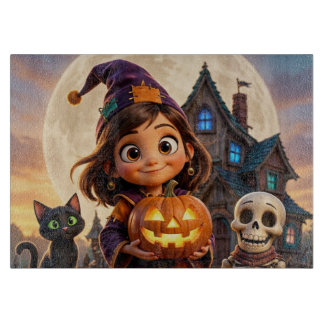 黒猫と可愛い女の子 ハッピーハロウィン カッティングボード