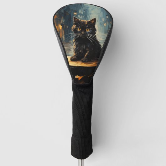 黒猫と夜のカフェ ゴルフヘッドカバー (正面)