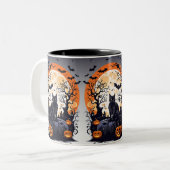 黒猫と夜の月神秘ハロウィーン ツートーンマグカップ (正面左)