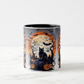 黒猫と夜の月神秘ハロウィーン ツートーンマグカップ (中央)
