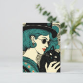 黒猫と女性 ポストカード (スタンド正面)