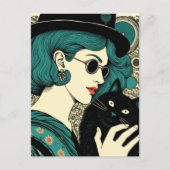 黒猫と女性 ポストカード (正面)