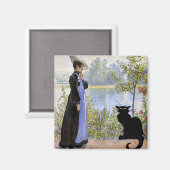 黒猫と女性 マグネット (正面/裏面)