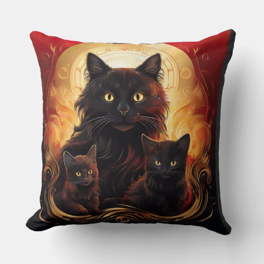 黒猫と子猫の素敵なオーラ クッション (正面)