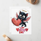 「黒猫と愛あふれるハート」 ノートカード (正面/裏面インサイチュ)