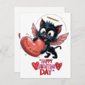 「黒猫と愛あふれるハート」 ノートカード (正面/裏面)