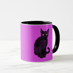 黒猫と明るい赤紫色 マグカップ