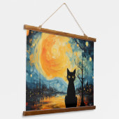 黒猫と星空のニッシュウッドトップウォールタペストリー 吊り下げ型タペストリー (傾斜あり)