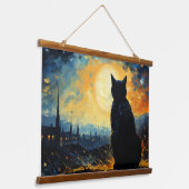 黒猫と星空の夜 吊り下げ型タペストリー (傾斜あり)