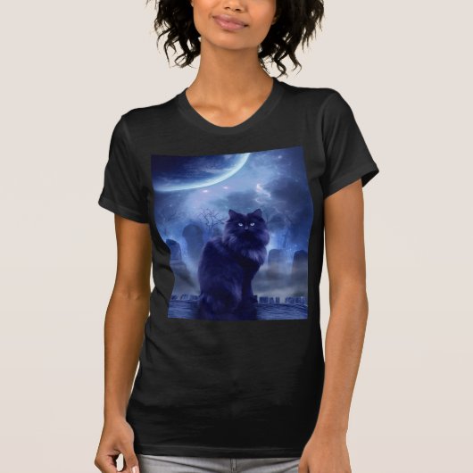 黒猫と月柄の女性向けTシャツ Tシャツ (正面)