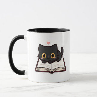 黒猫と本の刺繍コンフォートカラーズTシャツ マグカップ