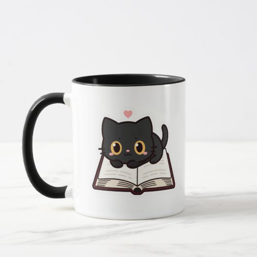 黒猫と本の刺繍コンフォートカラーズTシャツ マグカップ (左)