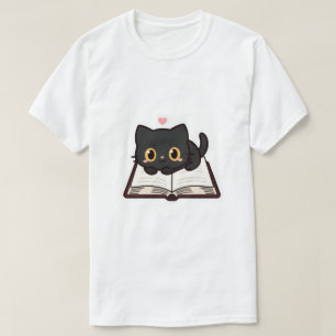 黒猫と本の刺繍コンフォートカラーズTシャツ Tシャツ