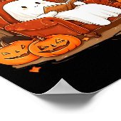 黒猫と本を読む幽霊 かわいいハロウィン ポスター (角)