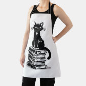 黒猫と本 – ミニマルデザイン エプロン (インサイチュ)