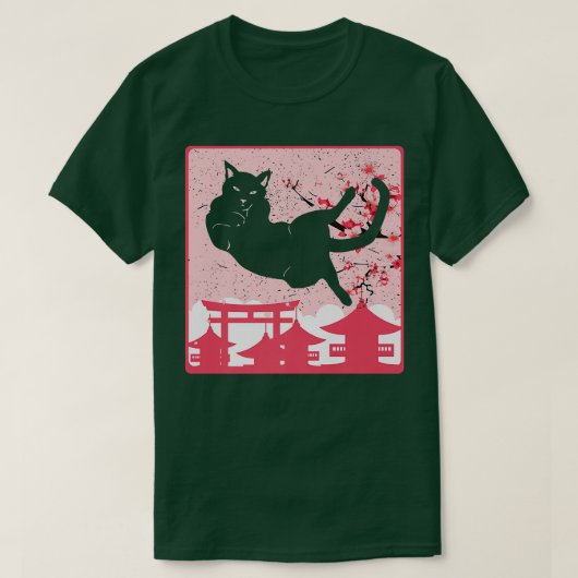黒猫と桜アニメ Tシャツ (デザイン正面)