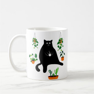 黒猫と植物、黒猫おもしろいの贈り物 コーヒーマグカップ