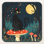 黒猫と毒キノコのハロウィン 3 スクエアペーパーコースター (正面)