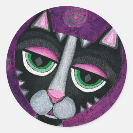 黒猫と水玉模様- felineスタンプ ラウンドシール (正面)
