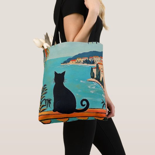 黒猫と海 トートバッグ (クローズアップ)