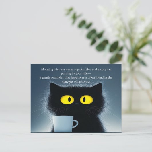 黒猫と温かいマグカップ ポストカード (スタンド正面)