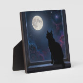 黒猫と満月のギャラクシー窓辺の風景 フォトプラーク (正面)
